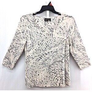 Chicos Blouse Women Size 1 Off White Geometric Swirl 3/4 Sleeve Casual Knit Top